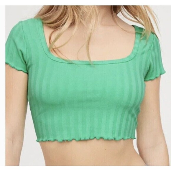 aerie Tops - Aerie OFFLINE Women’s size XXL Green Cropped Top Short Sleeve Square Neck